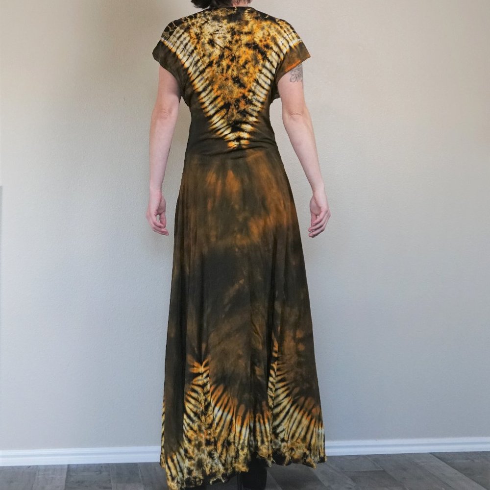 Vintage Yellow & Black Tie Dye Short Sleeve Dress - Picture 4 of 6